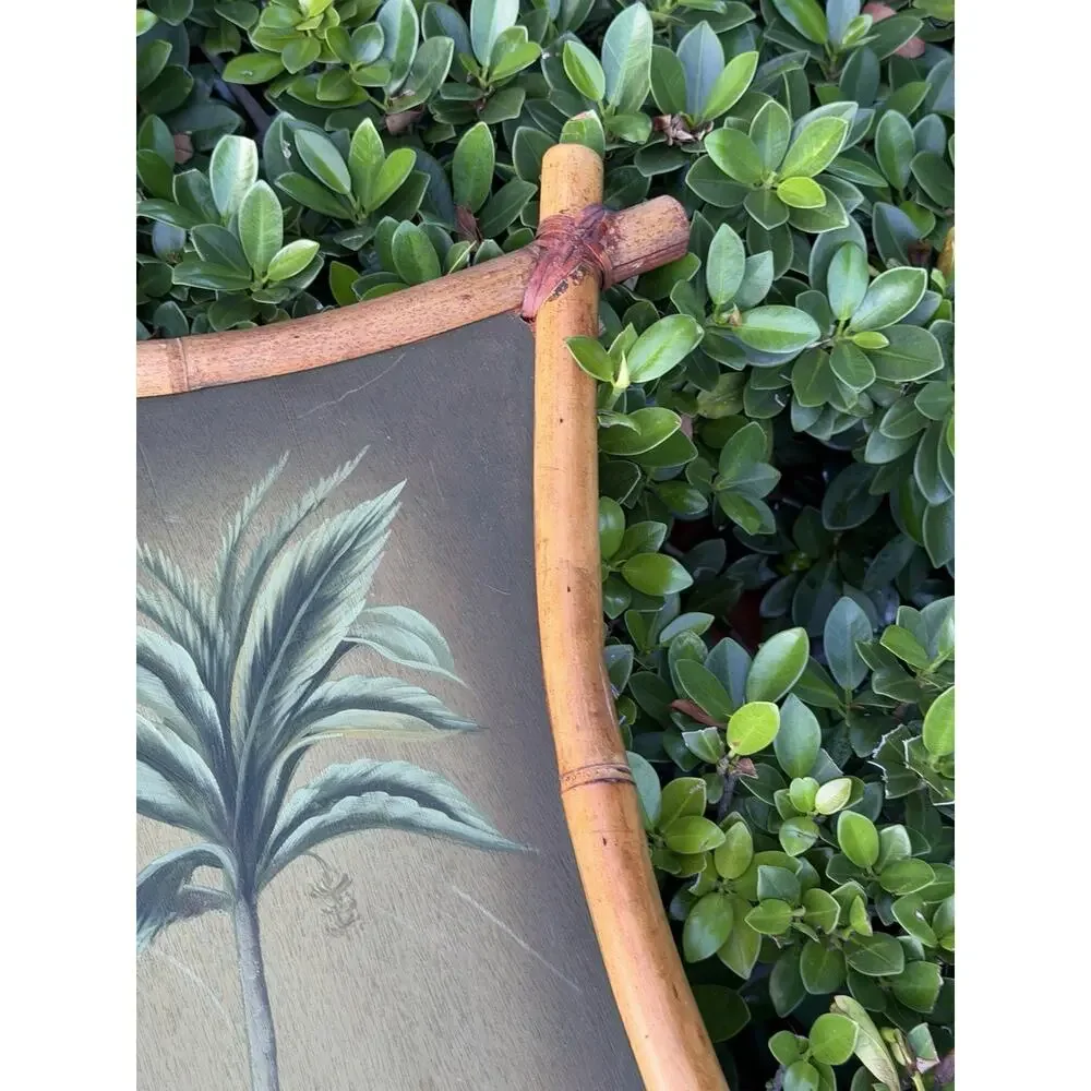 Vintage MCM Adirondack Palm Tree Oil Paintings Bamboo Frames Tiki Art Decor - Picture 4 of 9